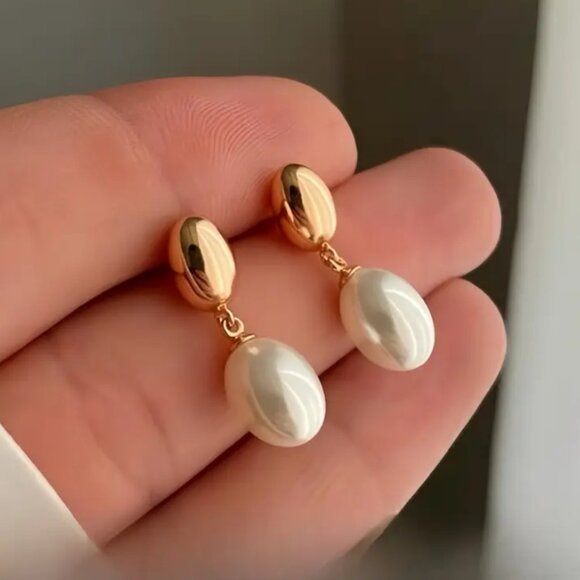 14K Gold Womens Hanging Pearl Drop Earrings Ladies New 14K Silver Pearls Jewelry